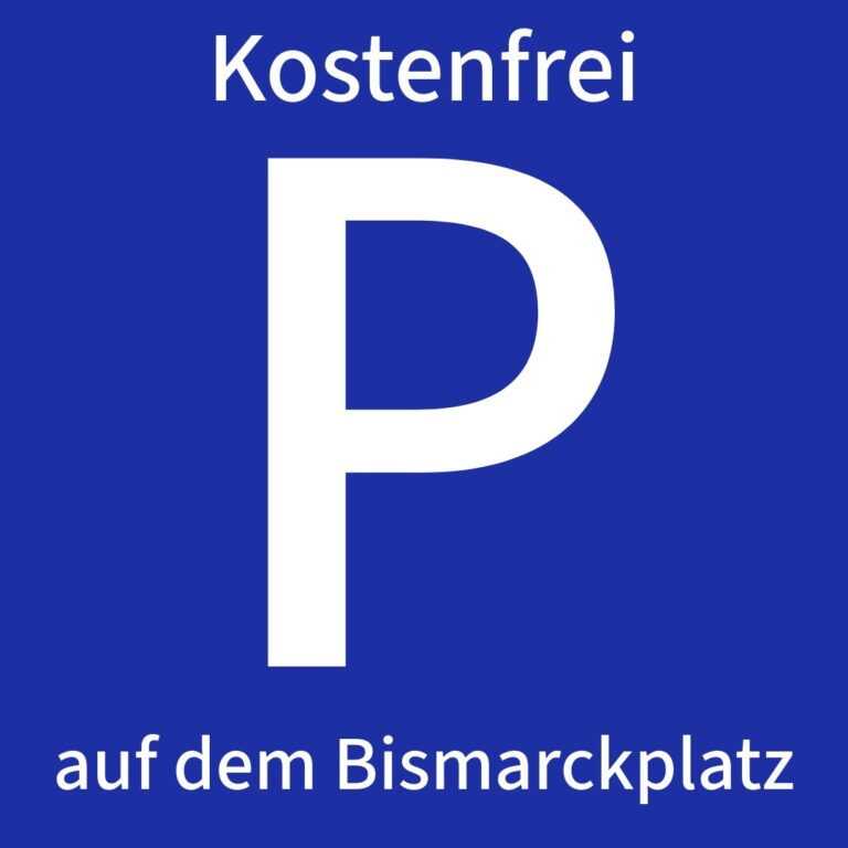 Kostenfreies Parken-Schild auf blauem Hintergrund mit großem weißen Buchstaben